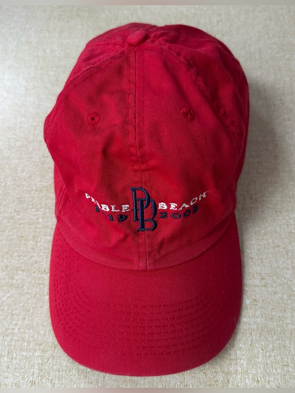 Vintage Pebble Beach 2002 Golf Hat Cap Red Embroidered Logo Strapback Adjustable